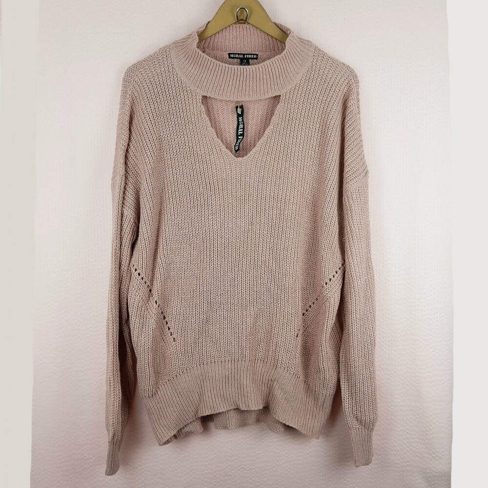 NEW Moral Fiber Cut Out Neck Sweater Pink Knit V Neck Plus Size 1X